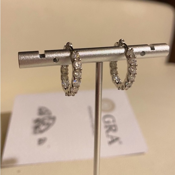 26CTTW Moissanite In & Out Hoop Earrings Certified 925 Sterling Silver